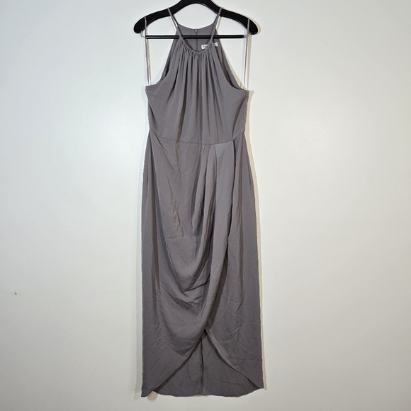 Shona Joy Core High Neck Tulip Drape Maxi Halter Dress Gray 10 - Picture 2 of 8